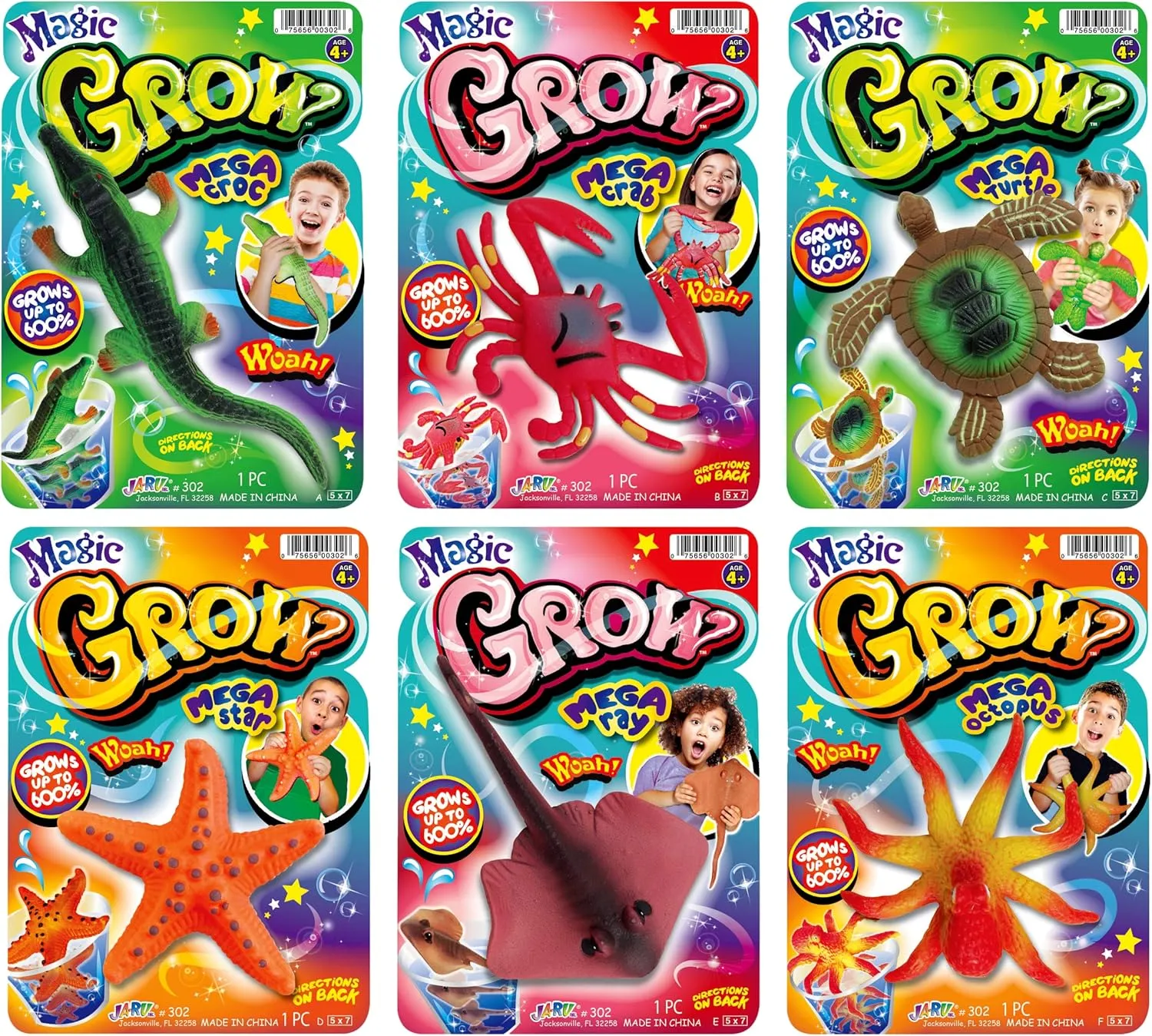 JA-RU Magic Grow Water Growing Toys (24 Units) Jumbo Growing Sea Creatures Toys for Kids. Water Expanding Bulk Ocean Themed Party Favors & Easter Basket Stuffers. 302-24p