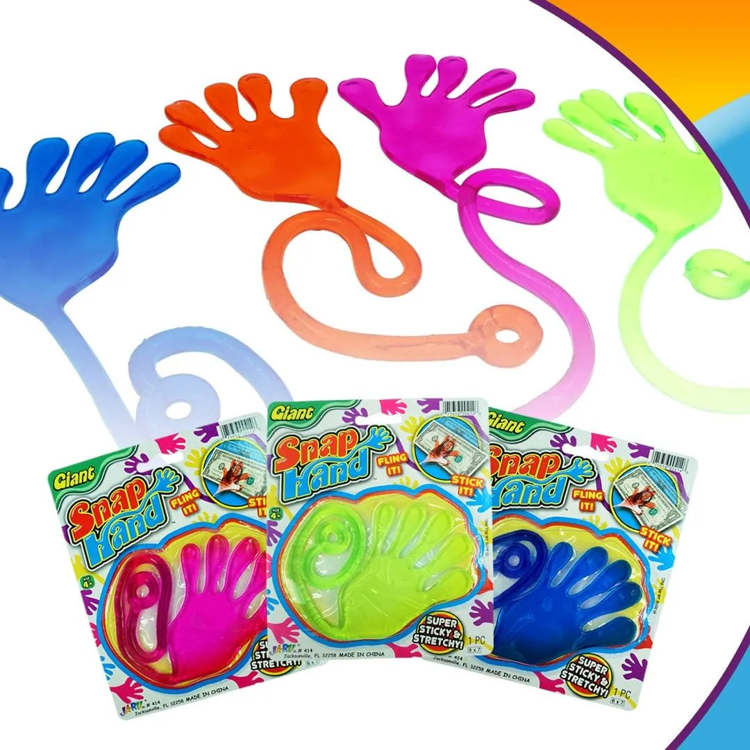 JA-RU Snap Hand-Jumbo Sticky Hands Toy (12 Packs Assorted). Large Stretchy Sticky Hands Toy for Kids. Party Favors, Classroom Prizes, Birthday Gifts Easter Day Goodie Bags Stuffers Bulk 414-12s