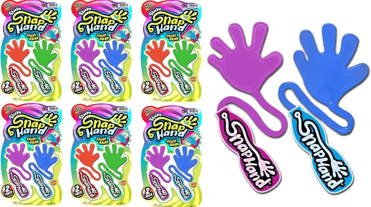 JA-RU Super Stretchy Sticky Hand Fidget Toy (6 Pack, 12 Sticky Hands) Sticky Slap Hand for Kids & Adults. Bulk Party Favors Goodie Bag Birthday Gifts Easter Basket Stuffers Classroom Prizes. 315-6p