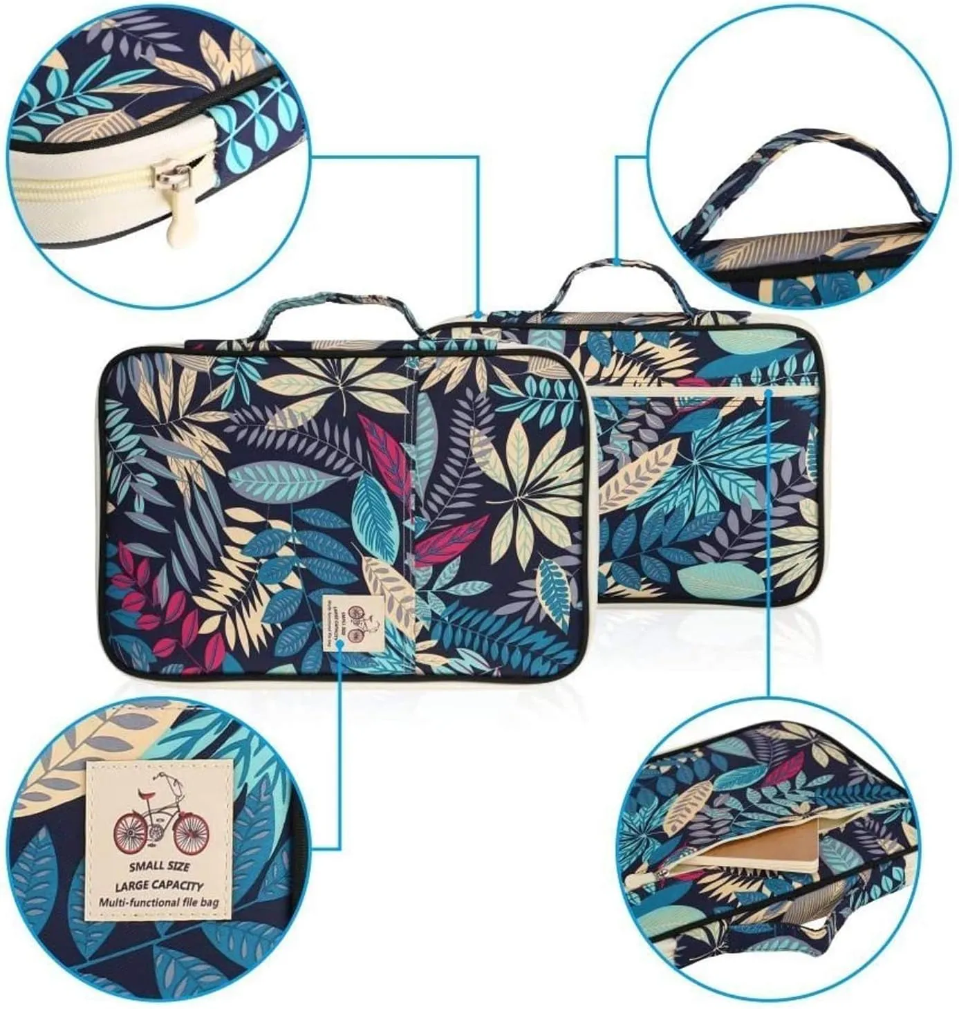 JAKAGO Travel Portfolio Organizer Waterproof A4 Document Bag Multifunctional Travel Note Pouch Zippered Case for Notebook, Ipad, Journals, Sketch Books (Dark Blue)