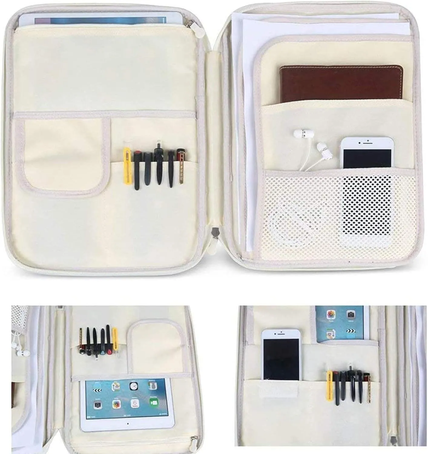 JAKAGO Travel Portfolio Organizer Waterproof A4 Document Bag Multifunctional Travel Note Pouch Zippered Case for Notebook, Ipad, Journals, Sketch Books (Dark Blue)