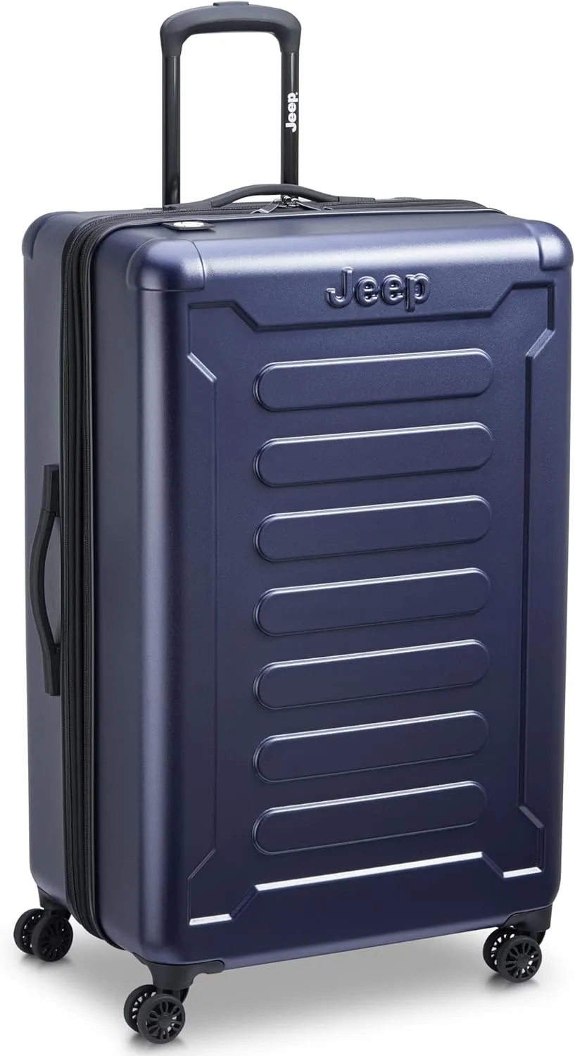 Jeep JH004C Hardside Expandable Luggage with Spinner Wheels, Peacoat Navy, Checked-Large 28 Inch