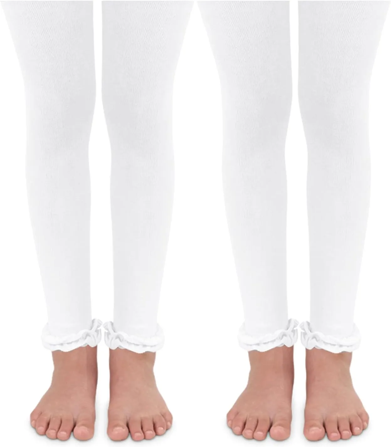 Jefferies Socks Girls Ruffle Lace Trim Pima Cotton School Footless Tights 2 Pack