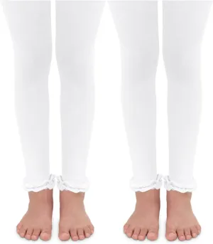 Jefferies Socks Girls Ruffle Lace Trim Pima Cotton School Footless Tights 2 Pack