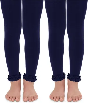 Jefferies Socks Girls Ruffle Lace Trim Pima Cotton School Footless Tights 2 Pack