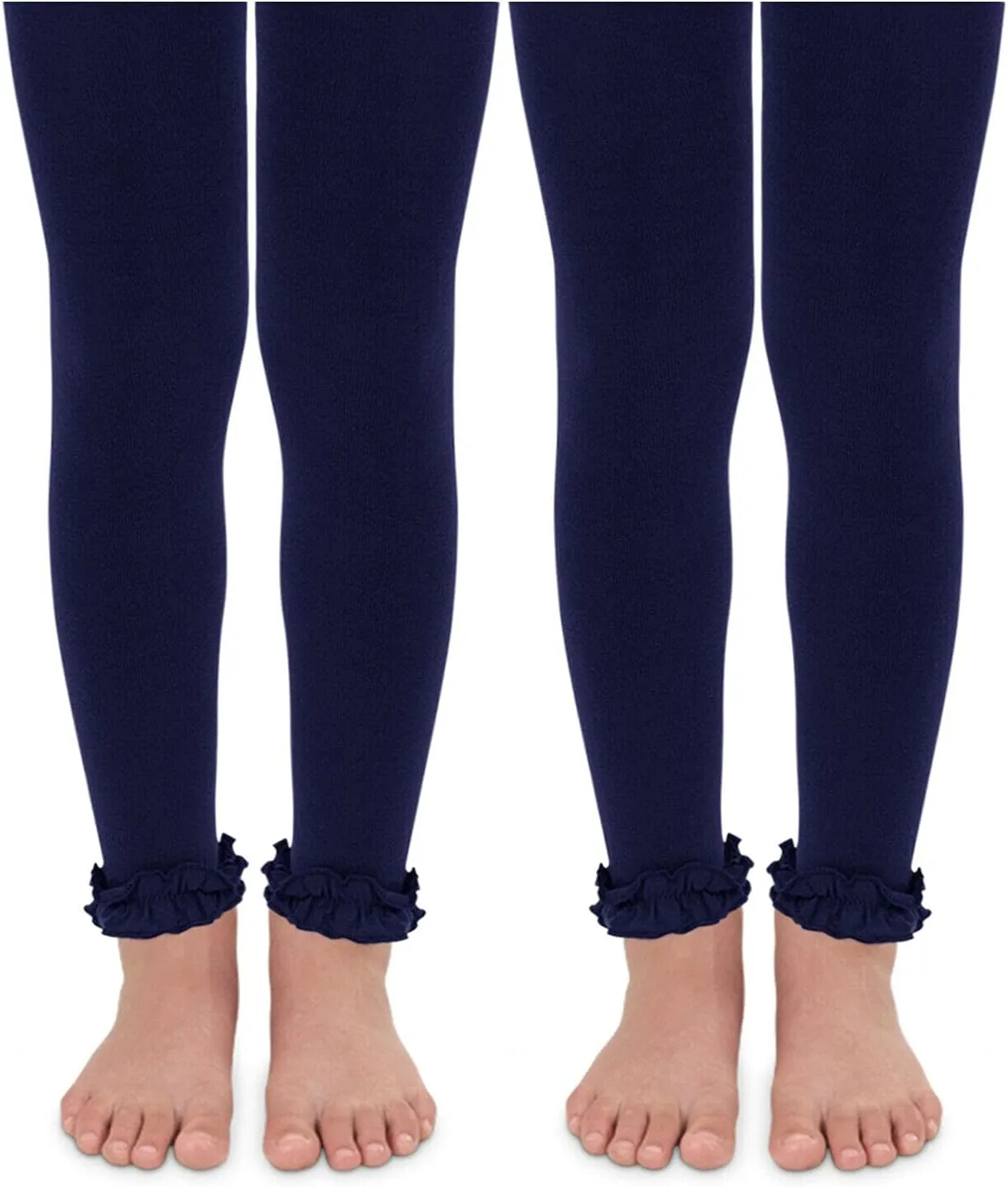 Jefferies Socks Girls Ruffle Lace Trim Pima Cotton School Footless Tights 2 Pack