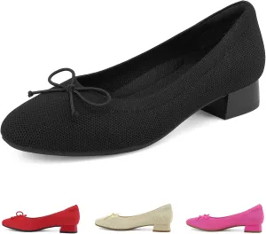 JENN ARDOR Womens Low Block Chunky Pumps Ladies Dress Heels Closed Round Toe Casual Office Shoes for Women Comfortable
