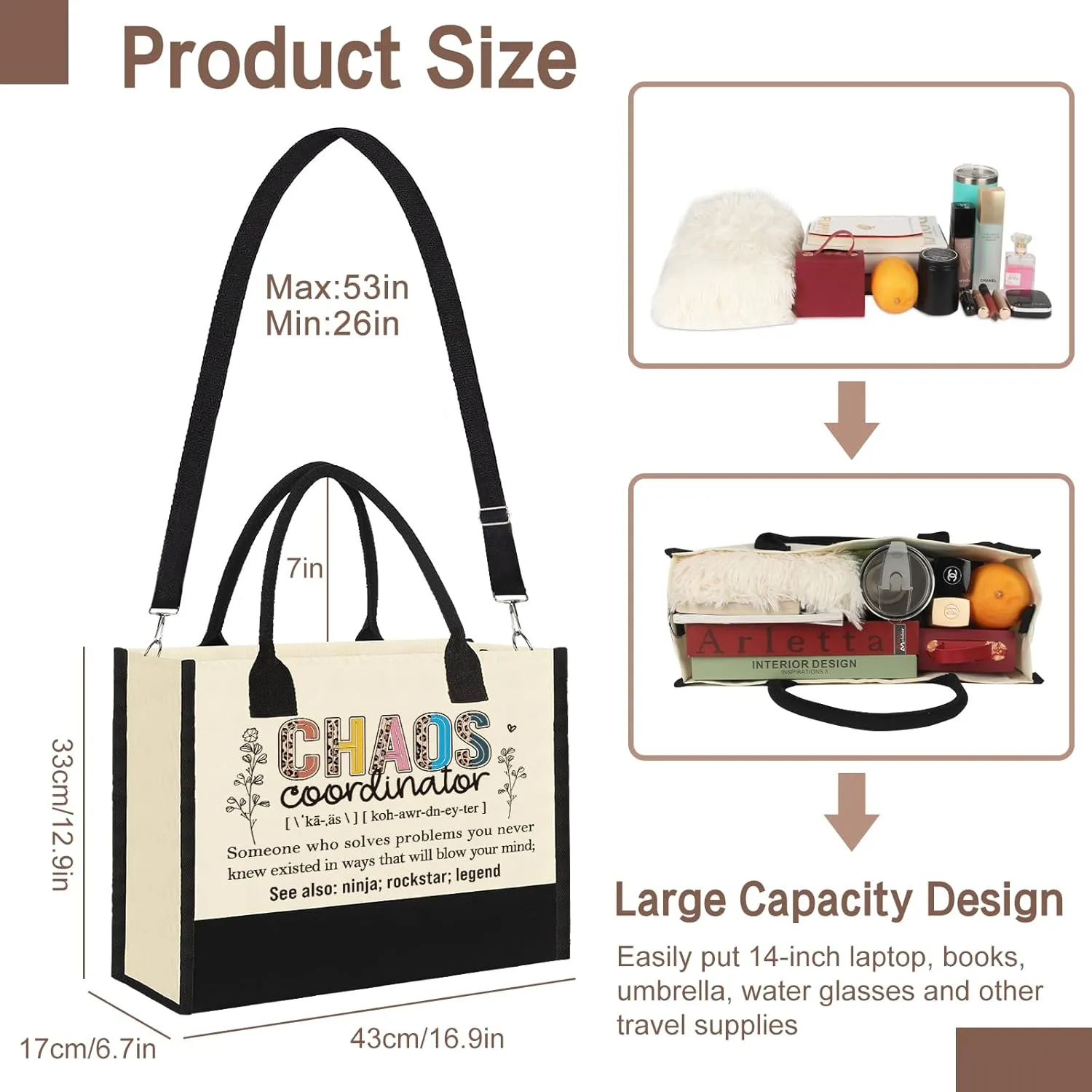 Jettryran Thank You Gifts for Women Boss Leader Teacher Coworker Appreciation Gift, Cool Farewell Gift for Coworkers Leaving Chaos Coordinator Gifts Manager Principal Nurse Birthday Canvas Bag