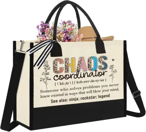 Jettryran Thank You Gifts for Women Boss Leader Teacher Coworker Appreciation Gift, Cool Farewell Gift for Coworkers Leaving Chaos Coordinator Gifts Manager Principal Nurse Birthday Canvas Bag