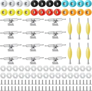 Jexine 6 Sets DIY Fingerboard Kit Fingerboard Accessories Mini Finger Skateboard Parts Include 12 Brackets 54 Screws 30 Nuts 6 Screwdriver 24 Board Wheels Tool for 96mm(Colorful)