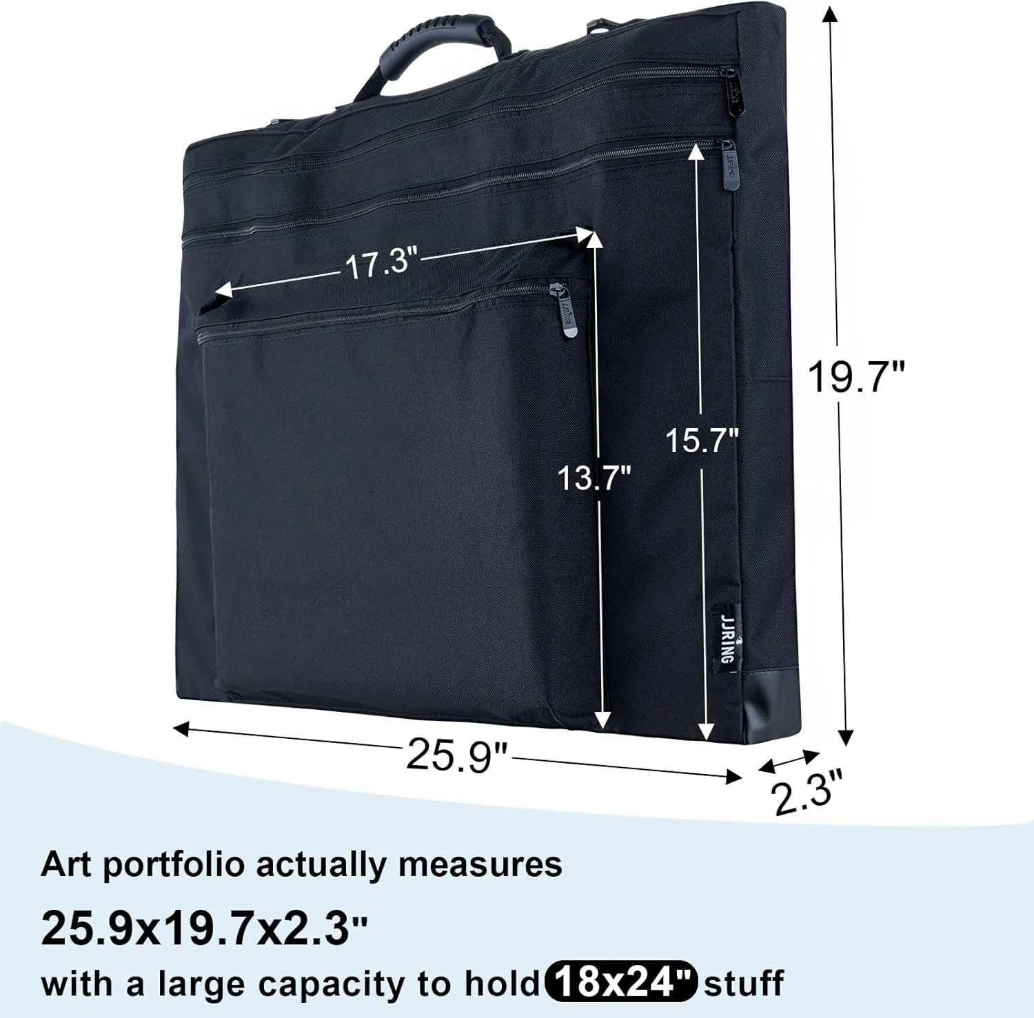JJRING 18x24 Art Portfolio Tote Bag - Large Carrying Storage Case with Handle & Adjustable Shoulder Strap, Portfolio Folder for Artwork, Posters, Canvas, Drawing Boards