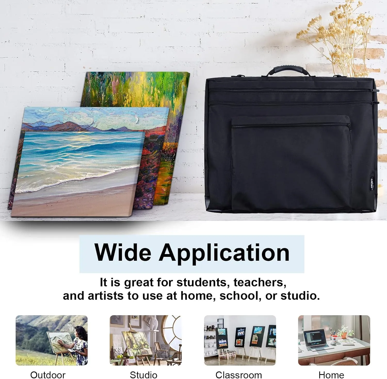 JJRING 18x24 Art Portfolio Tote Bag - Large Carrying Storage Case with Handle & Adjustable Shoulder Strap, Portfolio Folder for Artwork, Posters, Canvas, Drawing Boards