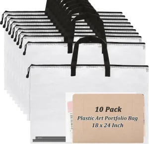 JMIATRY 10 PCS Plastic Art Portfolio Bag 18 x 24 Inch Art Portfolios Folder Case Arts Poster Storage Bag Container for Poster, Scrapbook, Keepsake and Bulletin Board