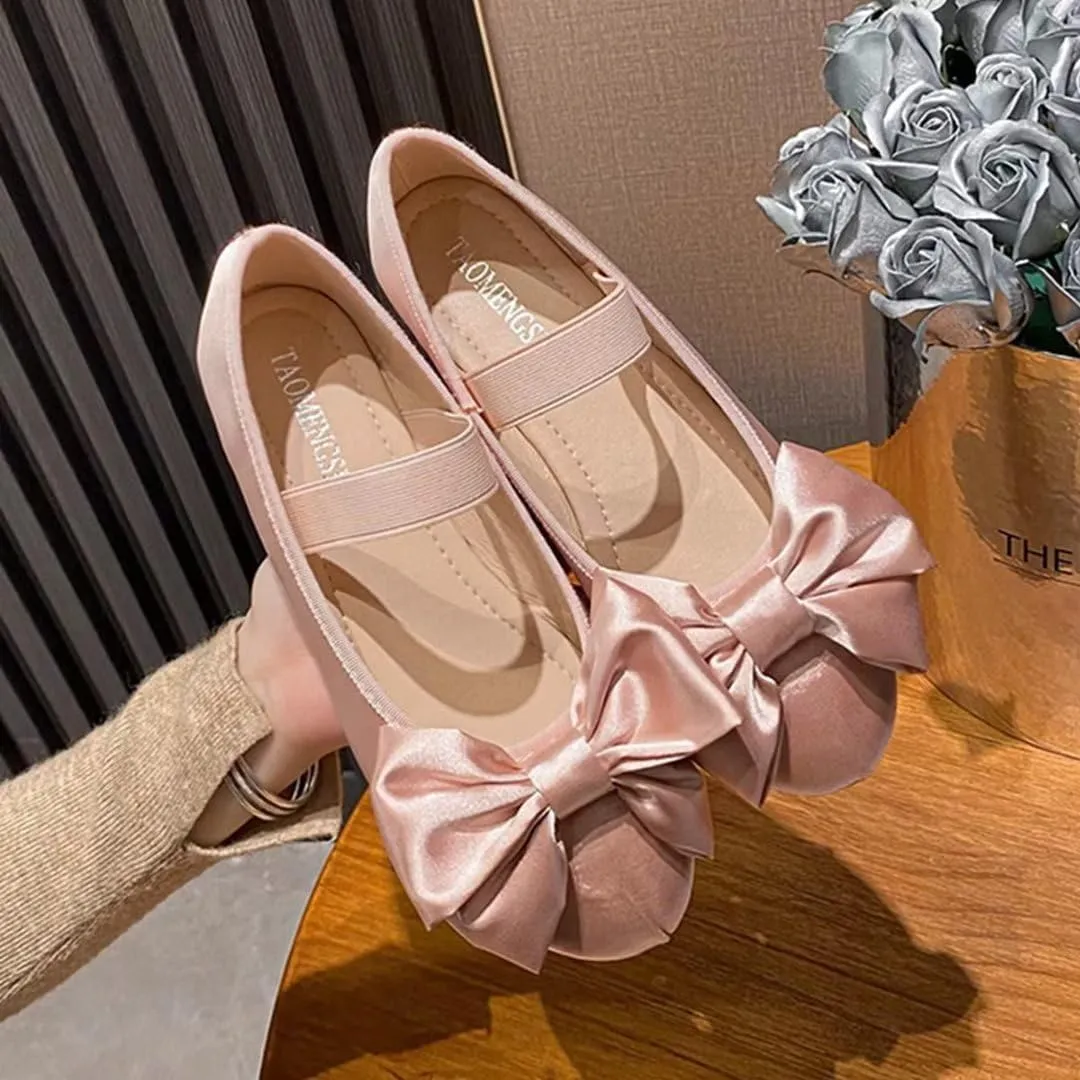 JOEupin Women's Pink Ballet Flats with Bow - Comfortable & Lightweight Shoes | Ballet Flats with Strap | Non-Slip Sole & Cushioned Arch Support Slip-On Shoes for Wedding/Work