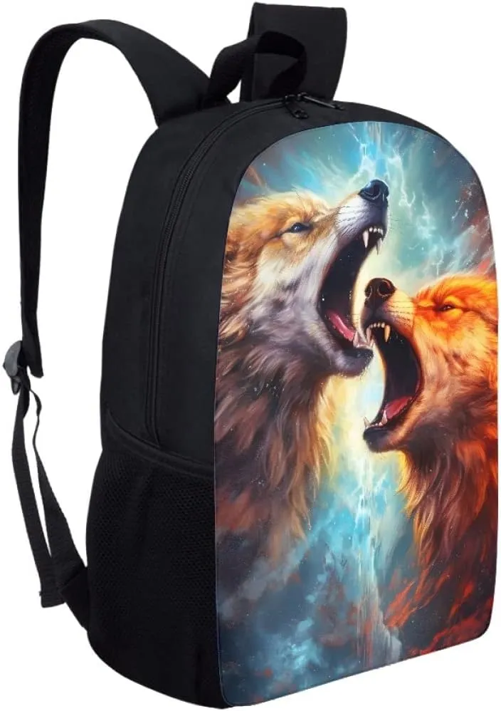 JooMeryer Kids Cool Wolf Backpack for Boys Mens Large Capacity Laptop Book Bags Knapsack Travel Daypack School Bag,Anger Yellow Wolf