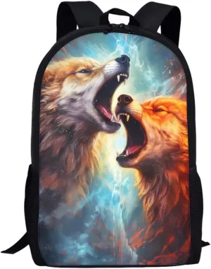 JooMeryer Kids Cool Wolf Backpack for Boys Mens Large Capacity Laptop Book Bags Knapsack Travel Daypack School Bag,Anger Yellow Wolf