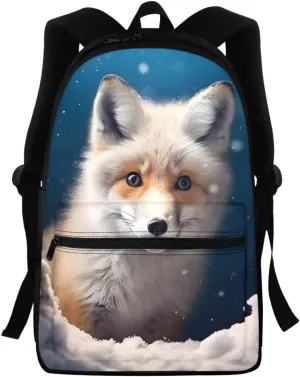 JooMeryer Mens Boys Ice Fire Fox Wolf Backpack Cool Animal Laptop Bookbags Shoulder Bags with Adjustable Shoulder Strap,Cute Ice Fox