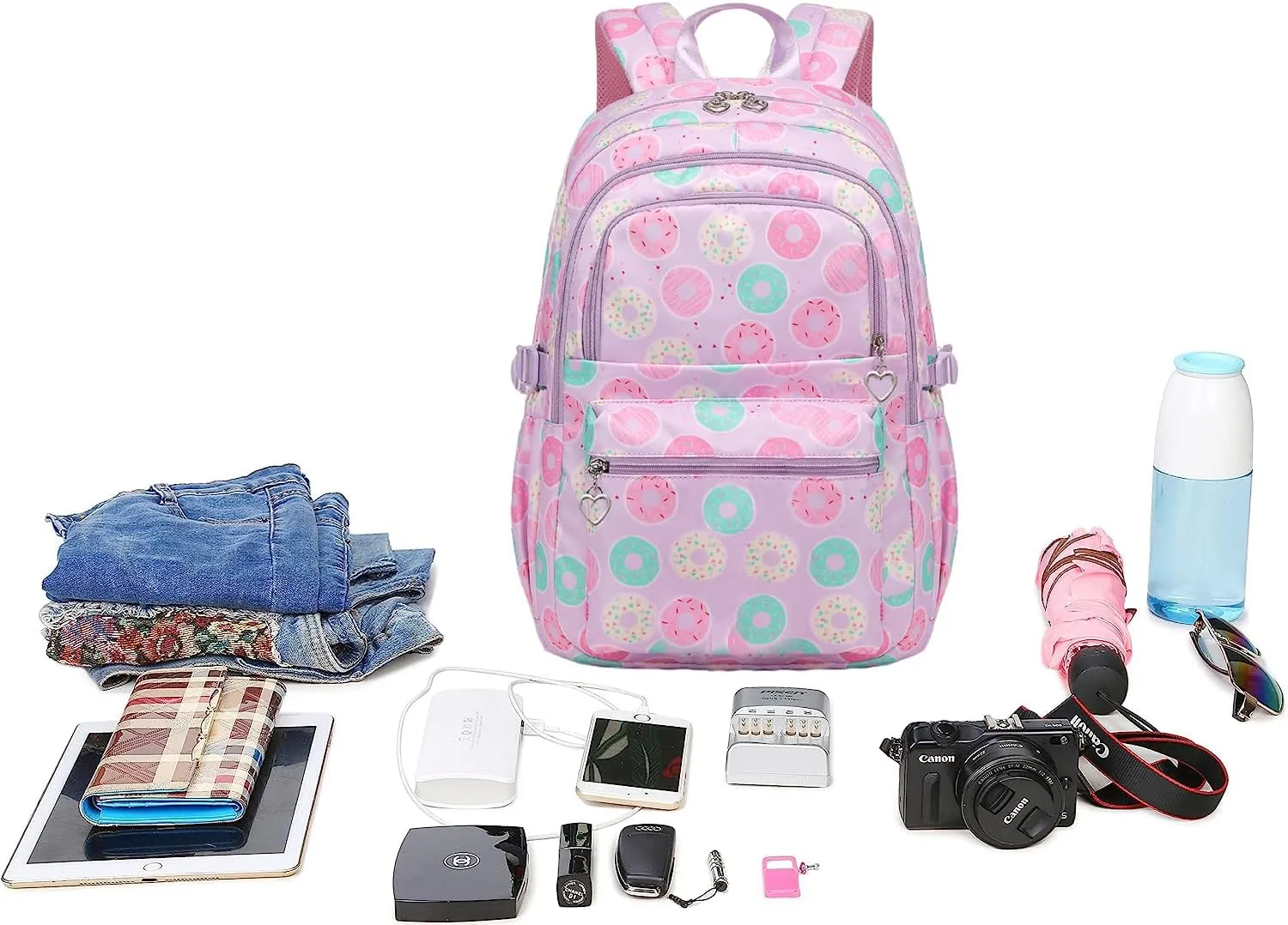 Joyfulife 3Pcs Donut Prints Backpack Sets Kids Bookbags Primary School Daypack Elementary Students Knapsack for Teens Girls