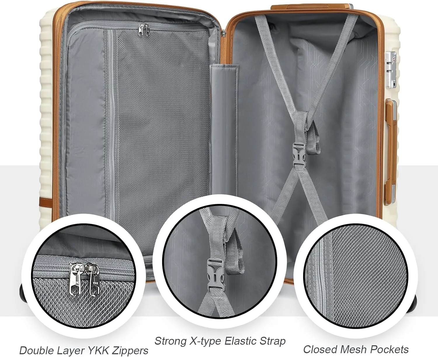 Joyway Luggage Set 3 Piece Suitcase Sets with Spinner Wheel,Hardside Expandable Travel Laggage with TSA Lock (13/20/24/28 White brown