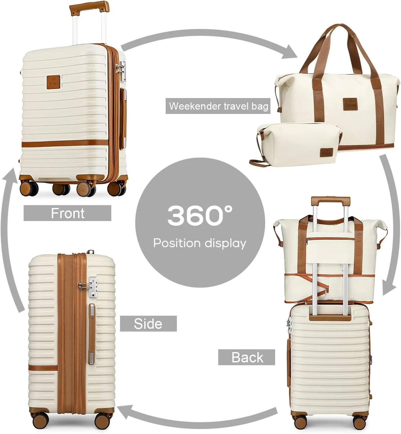 Joyway Luggage Set 3 Piece Suitcase Sets with Spinner Wheel,Hardside Expandable Travel Laggage with TSA Lock (13/20/24/28 White brown