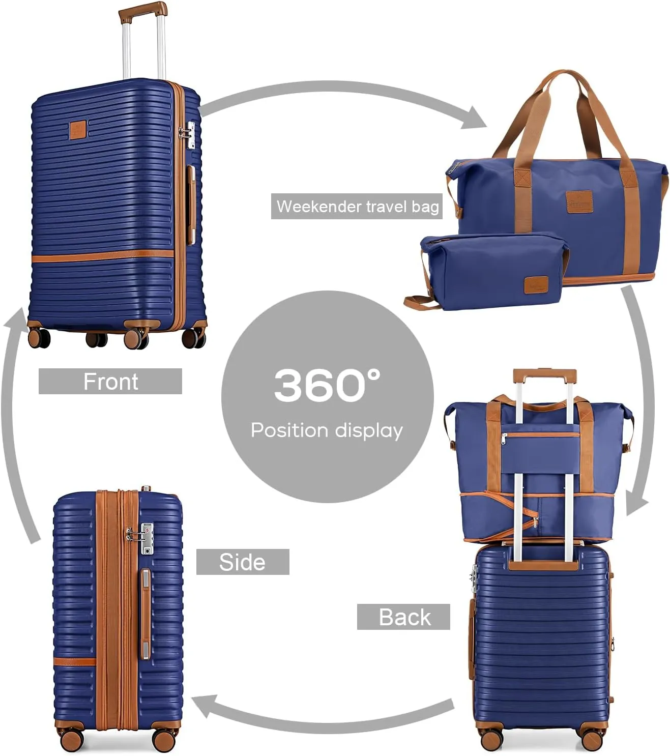 Joyway Luggage Set 3 Piece Suitcase Sets with Spinner Wheel,Hardside Expandable Travel Laggage with TSA Lock (20/24/28 Navy Brown NEW