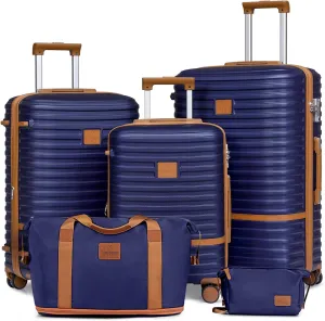 Joyway Luggage Set 3 Piece Suitcase Sets with Spinner Wheel,Hardside Expandable Travel Laggage with TSA Lock (20/24/28 Navy Brown NEW
