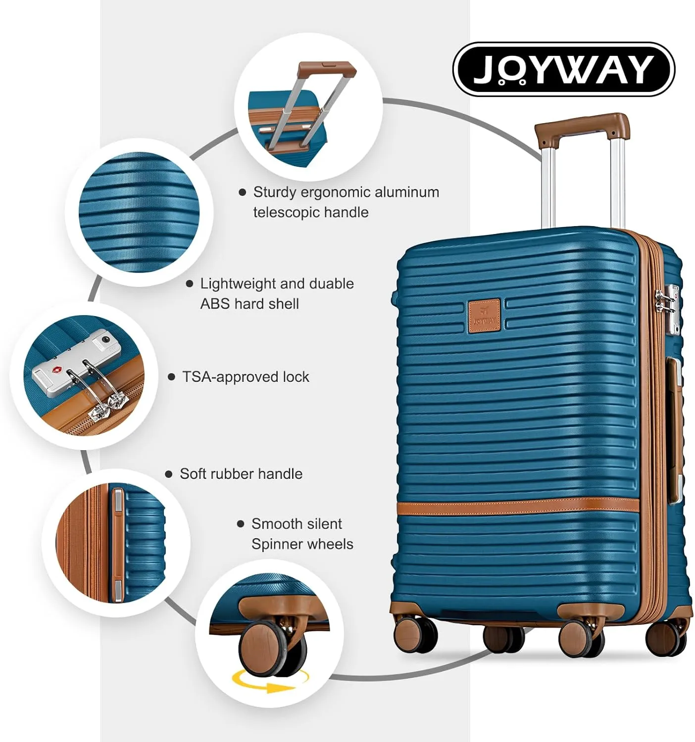 Joyway Luggage Set 7 Piece Suitcase Sets with Spinner Wheel,Hardside Expandable Travel Laggage with TSA Lock(18/20/24/28 Blue)