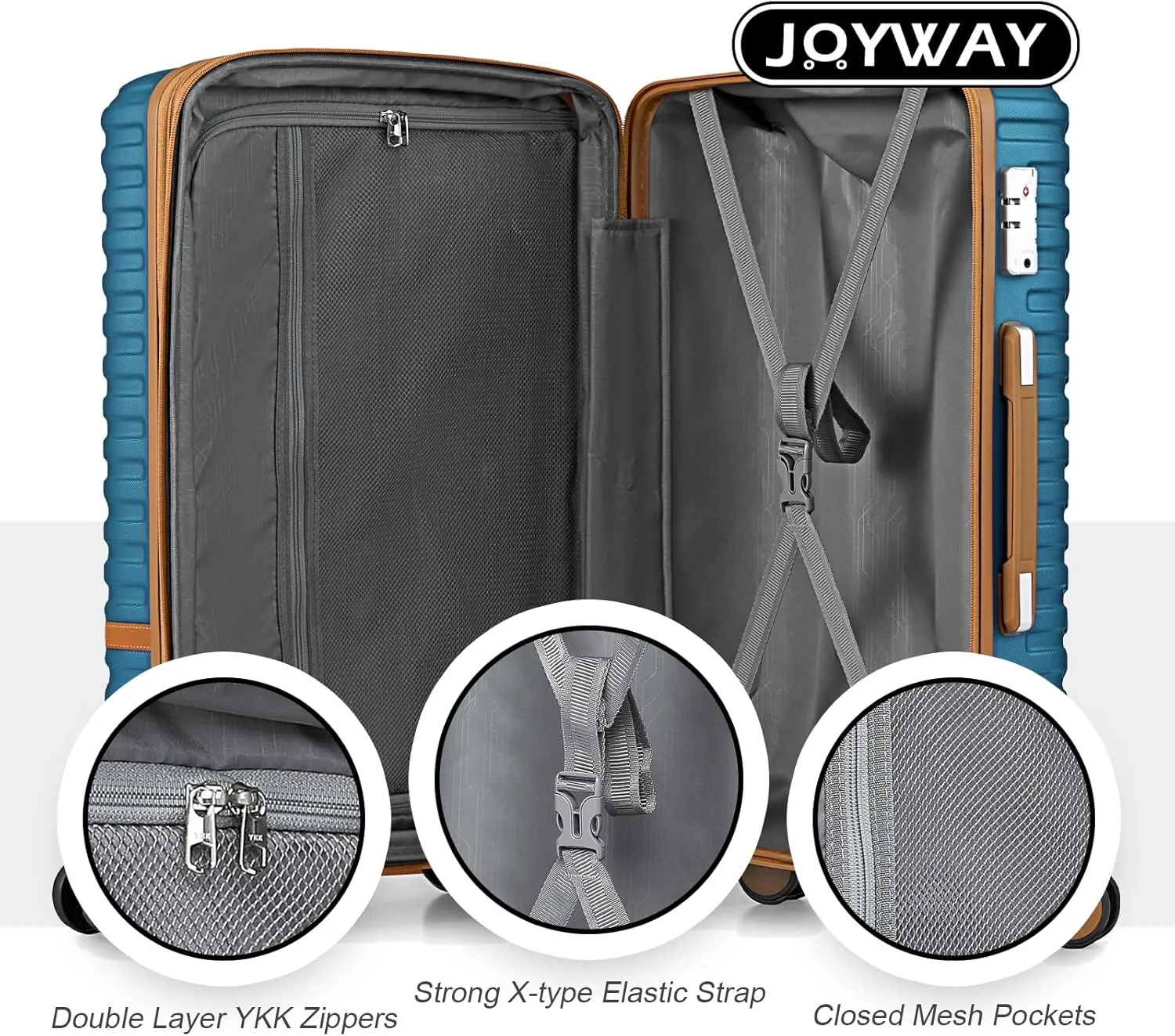 Joyway Luggage Set 7 Piece Suitcase Sets with Spinner Wheel,Hardside Expandable Travel Laggage with TSA Lock(18/20/24/28 Blue)