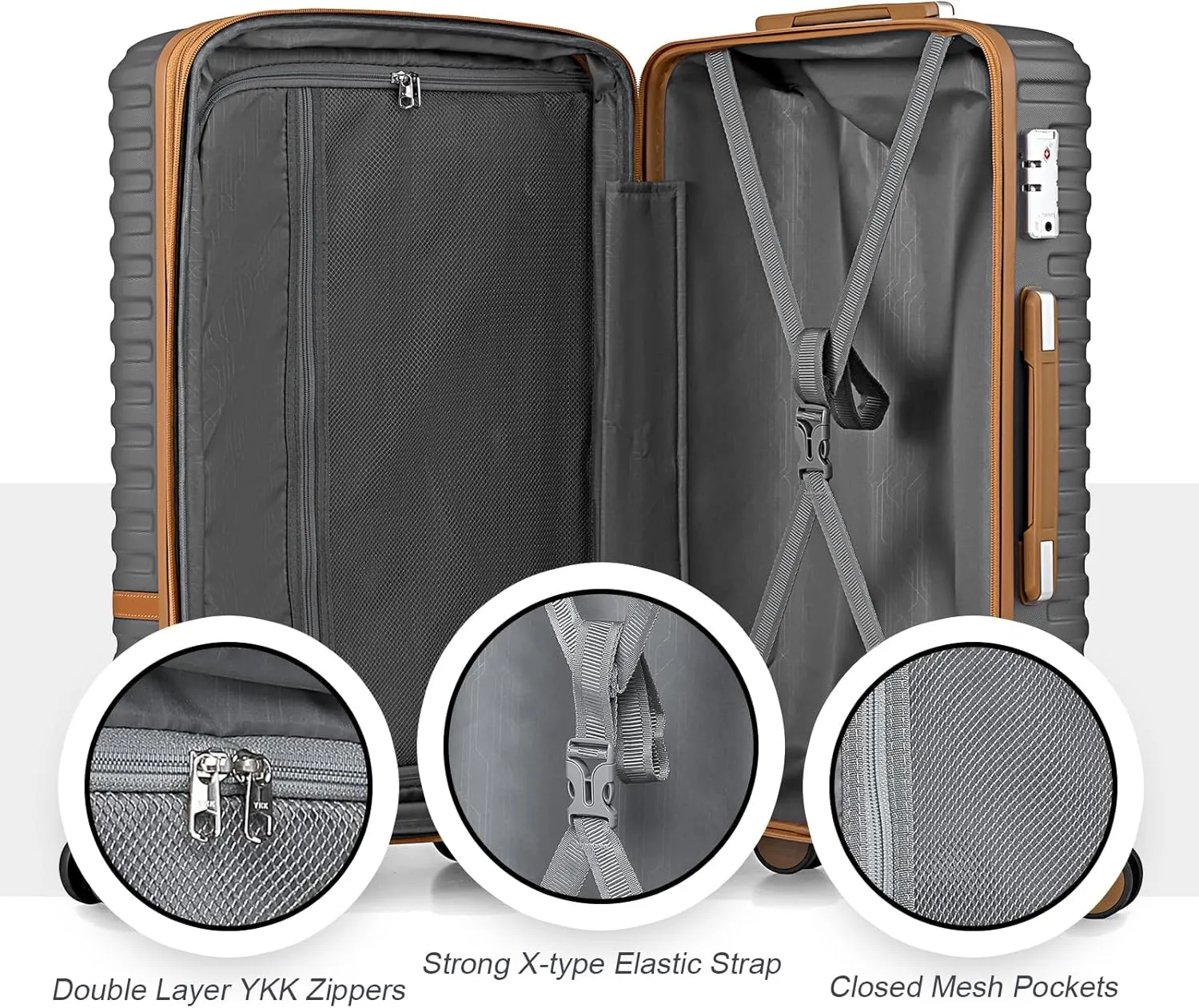 Joyway Luggage Set 7 Piece Suitcase Sets with Spinner Wheel,Hardside Expandable Travel Laggage with TSA Lock(18/20/24/28 Grey)