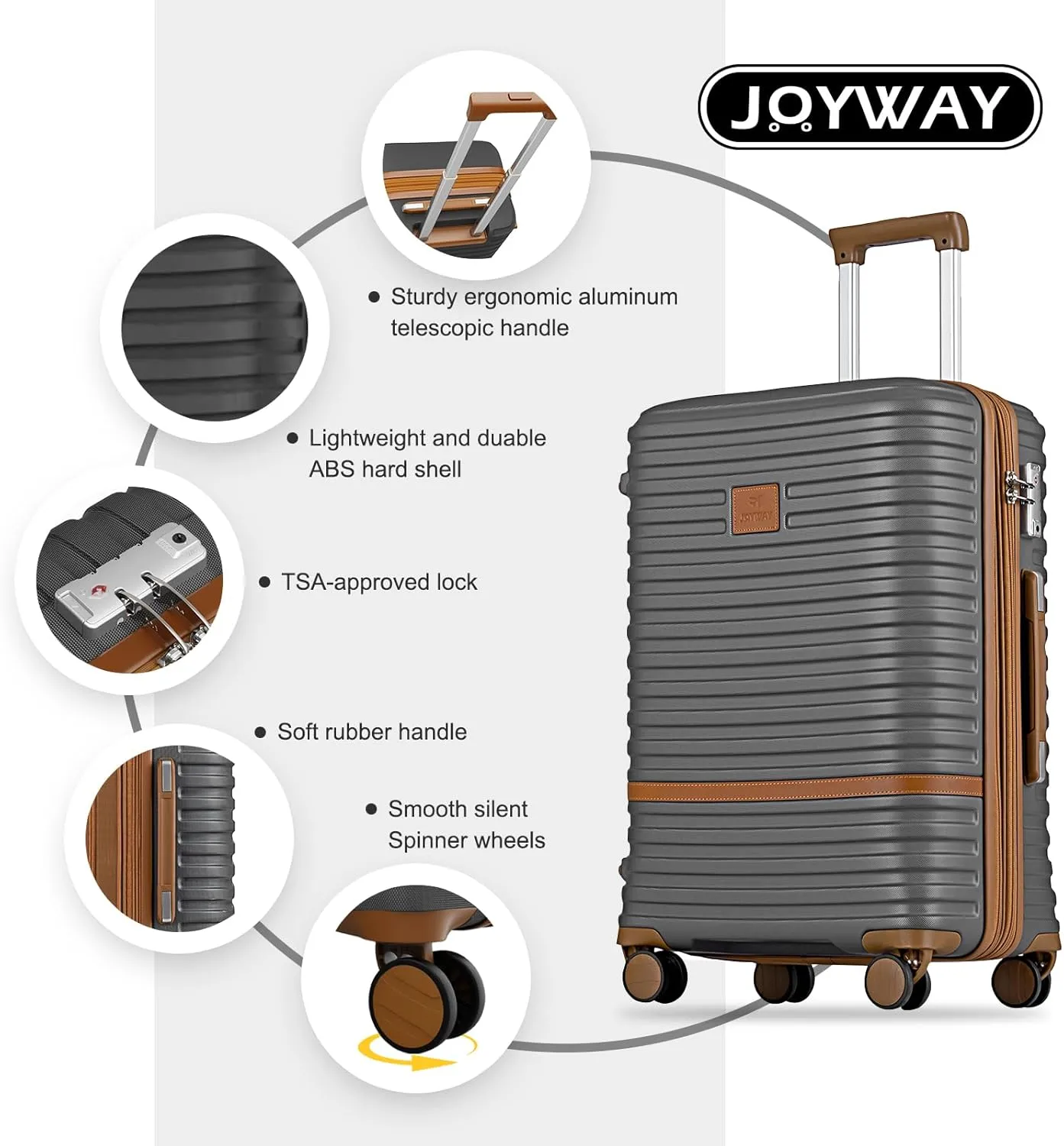Joyway Luggage Set 7 Piece Suitcase Sets with Spinner Wheel,Hardside Expandable Travel Laggage with TSA Lock(18/20/24/28 Grey)