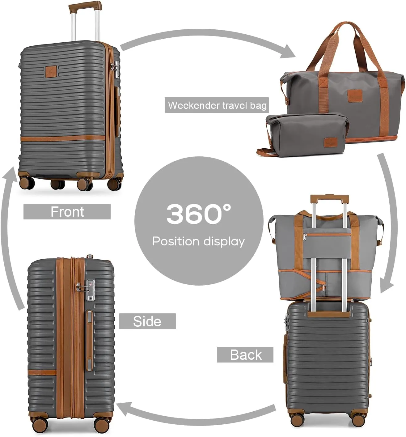 Joyway Luggage Set 7 Piece Suitcase Sets with Spinner Wheel,Hardside Expandable Travel Laggage with TSA Lock(18/20/24/28 Grey)