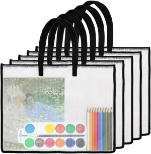 Jucoan 5 Pack 19x25 Art Portfolio Bags, Large Clear Portfolio Folder for Artwork, Waterproof Poster Storage Bags with Handles for Drawing Board, Teachers, Classroom, Studio