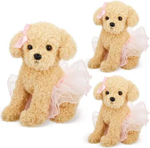 Junkin 3 Pcs Ballerina Dog Plush Stuffed Animals, Dance Recital Gifts 10 Inches Caramel Brown Dog Puppy in Tutu Ballerina Doll Girls Boys Plush Toy Stuffed Animal