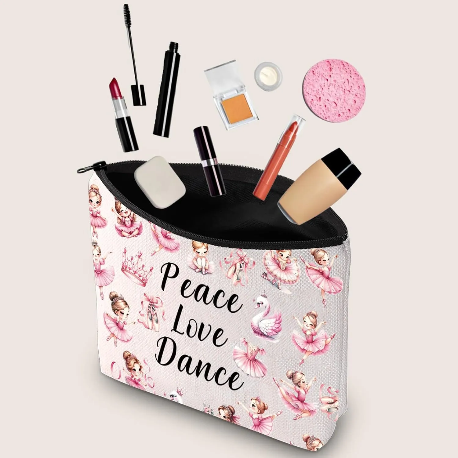 JXGZSO Dance Makeup Bag - Peace, Love & Dance Cosmetic Organizer - Gift for Dancer & Coach