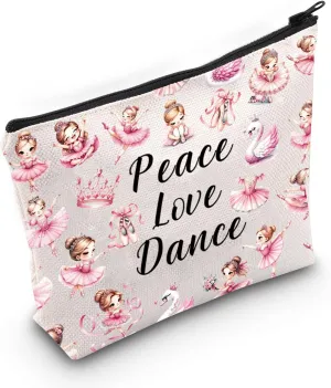 JXGZSO Dance Makeup Bag - Peace, Love & Dance Cosmetic Organizer - Gift for Dancer & Coach