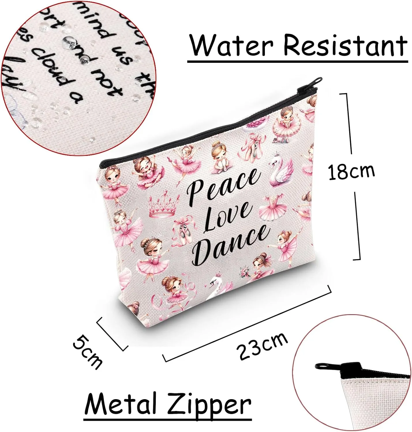 JXGZSO Dance Makeup Bag - Peace, Love & Dance Cosmetic Organizer - Gift for Dancer & Coach