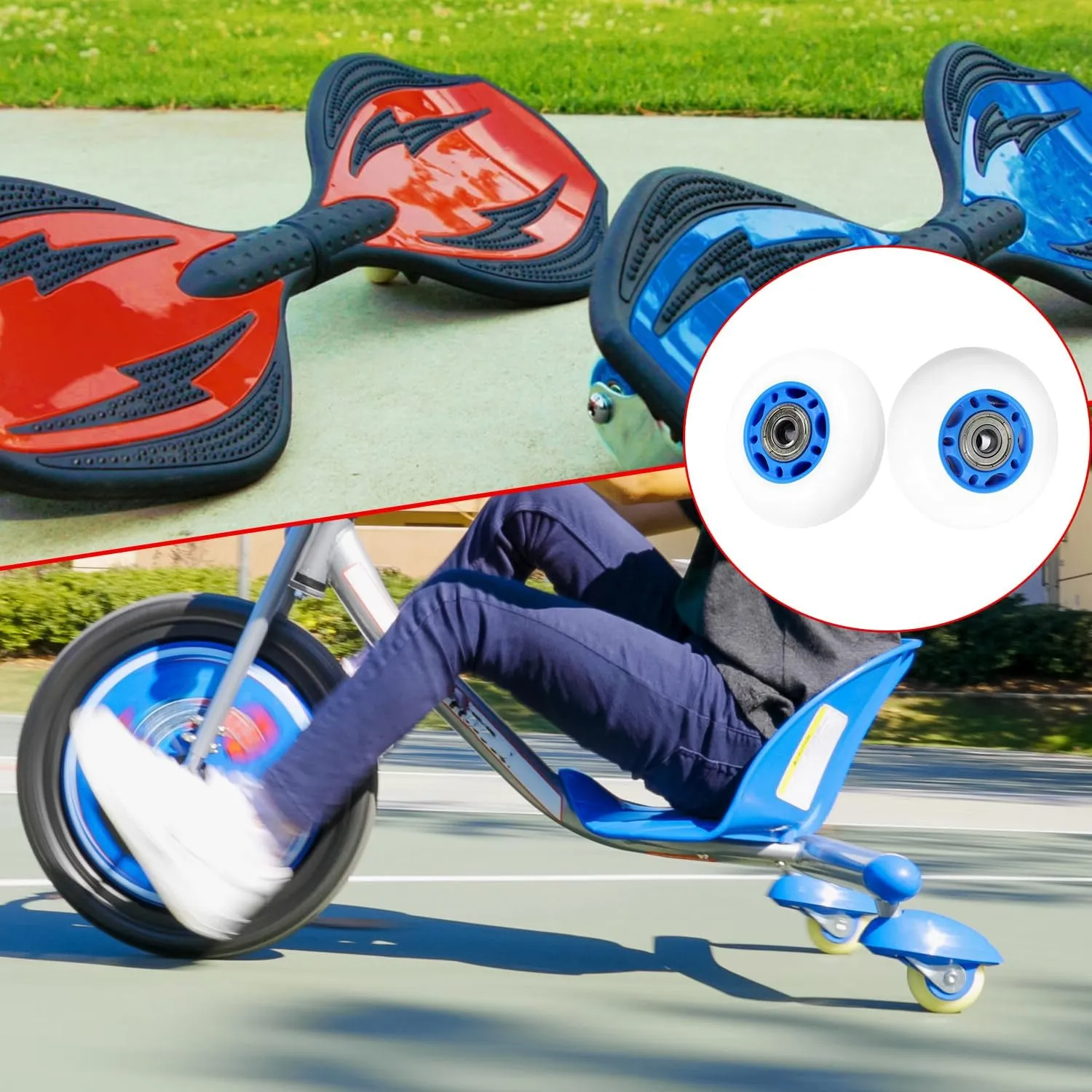 KAMIER Rip Stik 68mm x 24mm Wheels Replacement for Razor RipStik Ripster Ripsurf Caster Board RipRider FlashRider PowerRider 360 Caster Trike Kids Scooter Skateboarded CasterBoard Parts Blue (2 Pack)