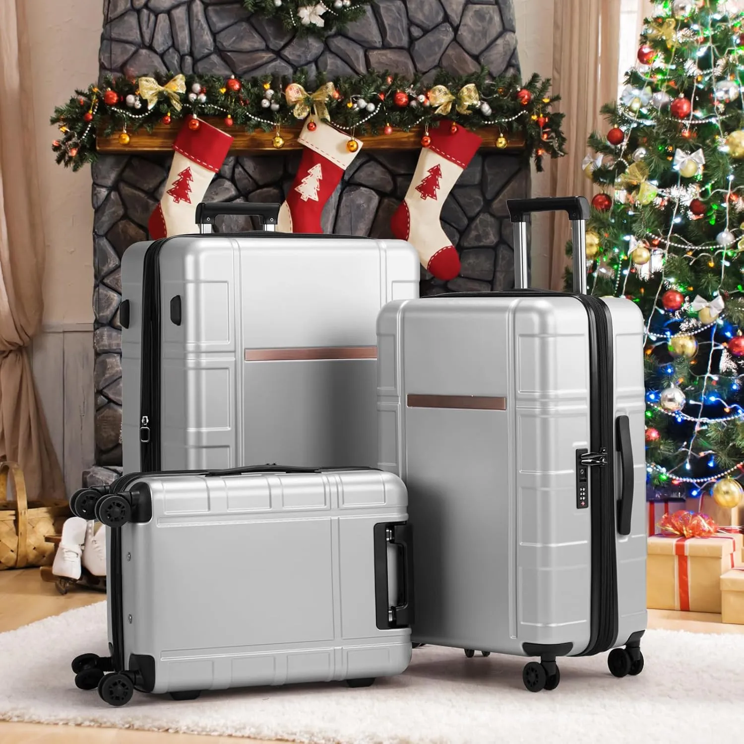 Karl home 20in Carry On Luggage Airline Approved Expandable Lightweight Hard Shell Suitcases with Wheels Built-In TSA Luggage Bag for Business/Travel Sliver