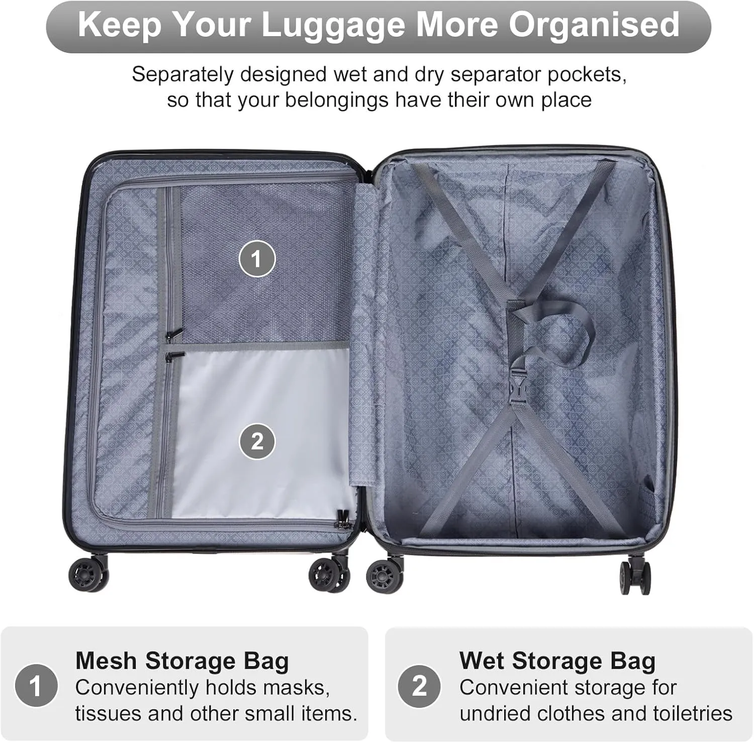 Karl home 20in Carry On Luggage Airline Approved Expandable Lightweight Hard Shell Suitcases with Wheels Built-In TSA Luggage Bag for Business/Travel Sliver