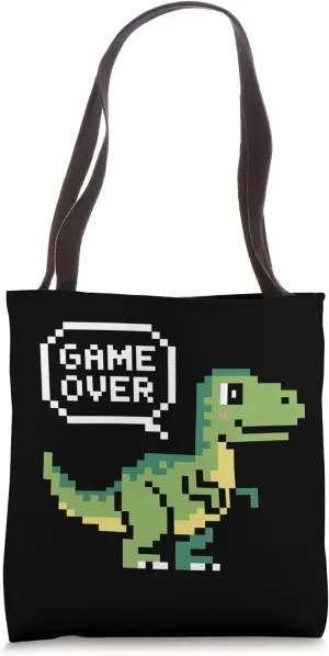Kawaii Pixelated Dinosaur Video Gaming Retro Gamer Tote Bag