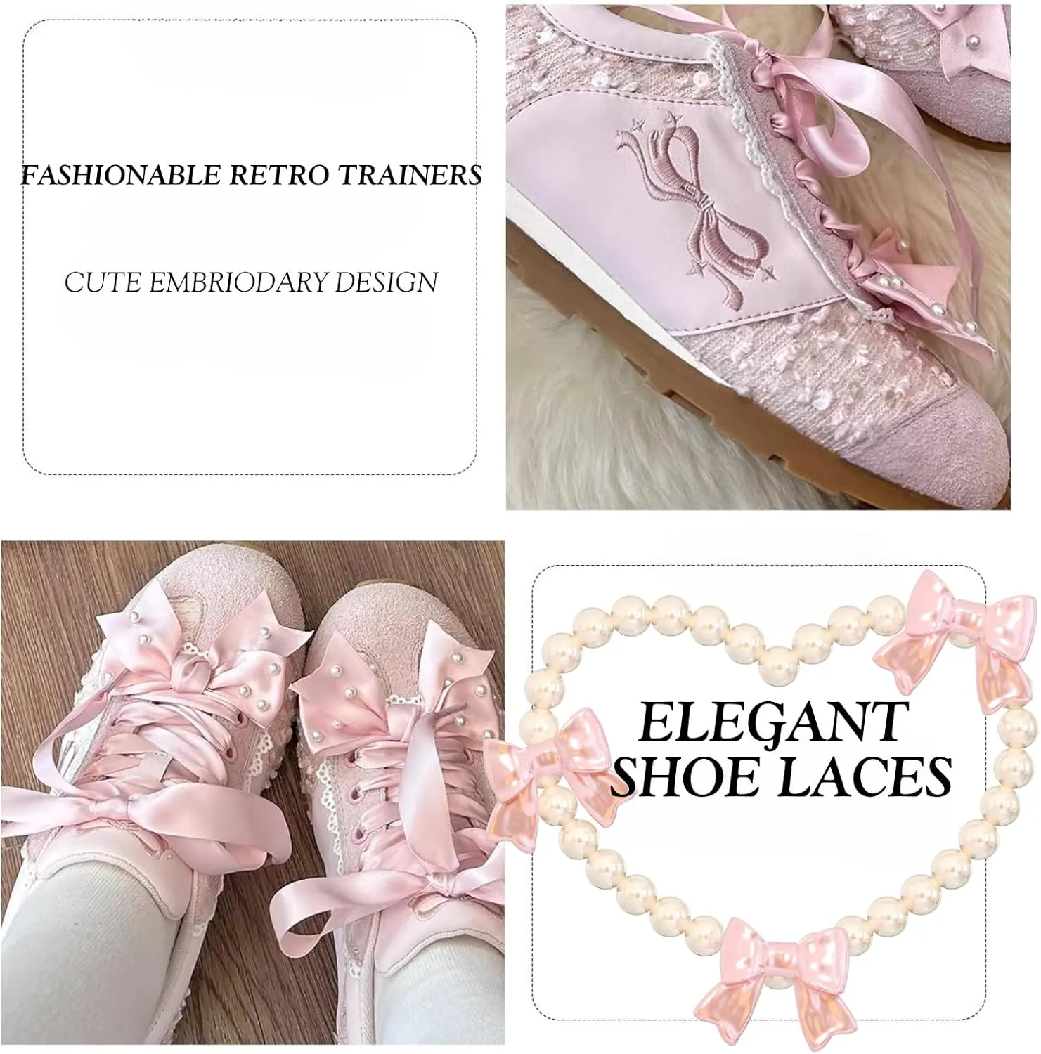 Kawaii Platform Shoes – Chunky Sneakers for Women, Aesthetic Ballet-Inspired Shoes with Bow & Pearls, Cute Fashion Backpack-Inspired Trainers