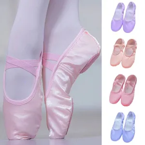 Kids Ballet Dance Shoes Satin Canvas Soft Sole Ballerina Yoga Gym Footwear