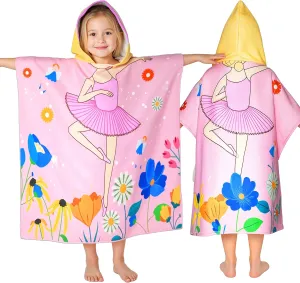 Kids Hooded Towel-Ballet Beach Towel for Toddlers Ages 3-10, Dance Gifts for Girls, Girls Swim Cover Up 30"x 25", Toddler Bath Robe with Hood for Pool Beach, Soft Microfiber, Backpack Included