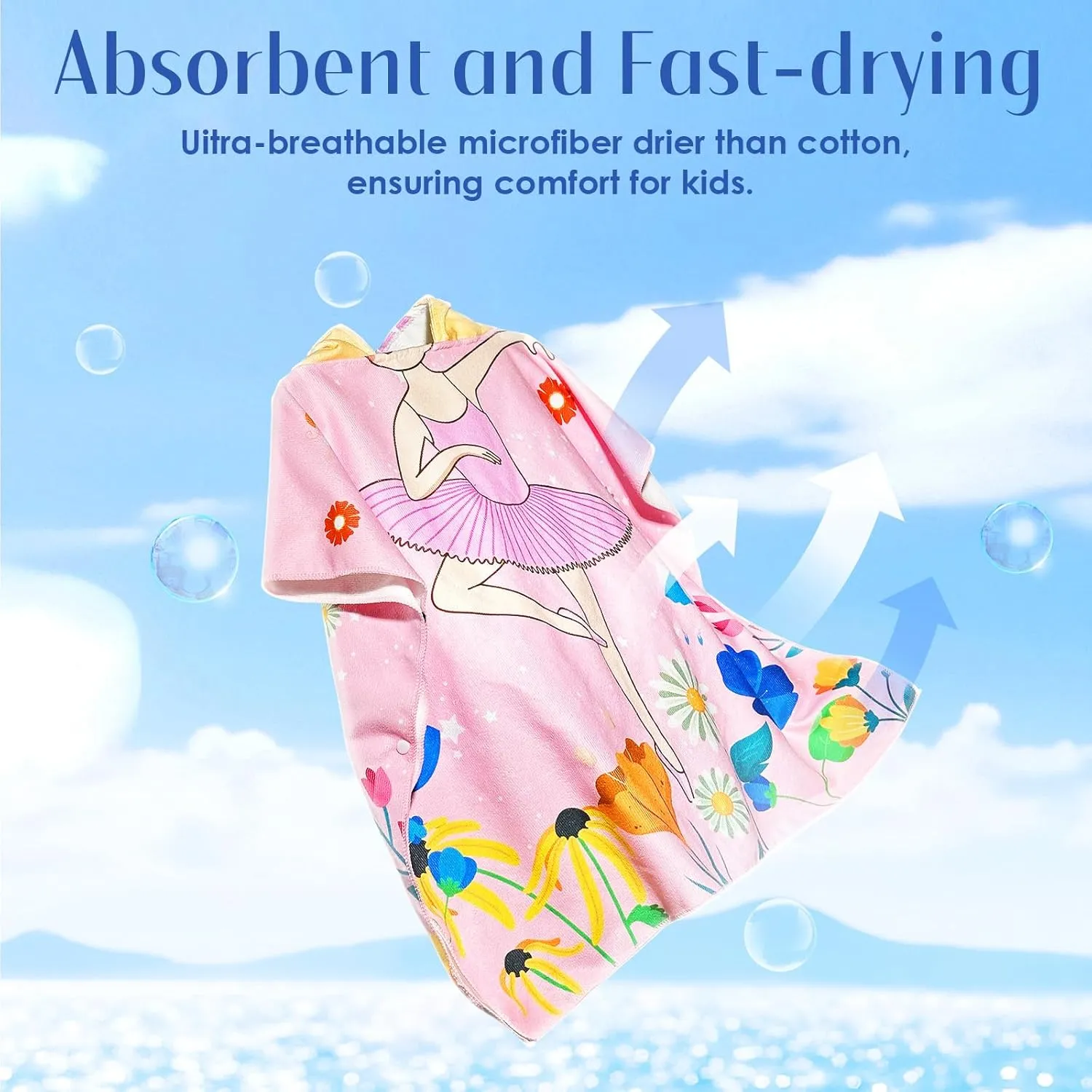 Kids Hooded Towel-Ballet Beach Towel for Toddlers Ages 3-10, Dance Gifts for Girls, Girls Swim Cover Up 30"x 25", Toddler Bath Robe with Hood for Pool Beach, Soft Microfiber, Backpack Included
