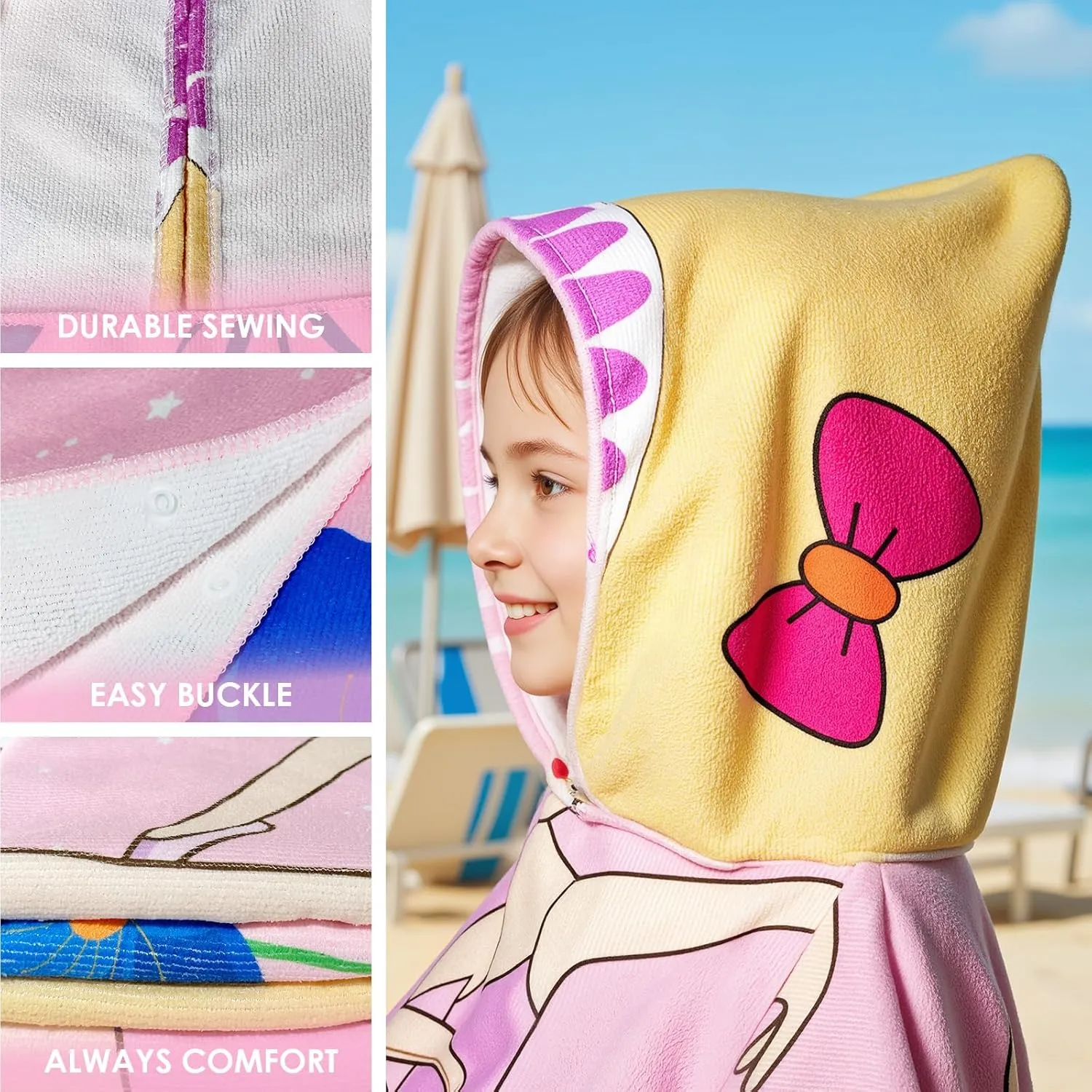 Kids Hooded Towel-Ballet Beach Towel for Toddlers Ages 3-10, Dance Gifts for Girls, Girls Swim Cover Up 30"x 25", Toddler Bath Robe with Hood for Pool Beach, Soft Microfiber, Backpack Included