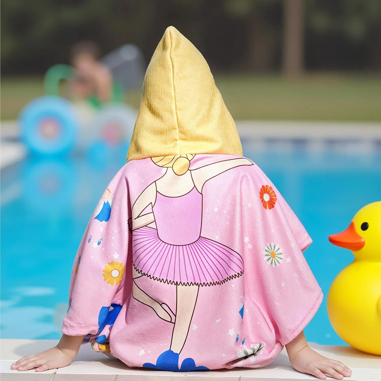 Kids Hooded Towel-Ballet Beach Towel for Toddlers Ages 3-10, Dance Gifts for Girls, Girls Swim Cover Up 30"x 25", Toddler Bath Robe with Hood for Pool Beach, Soft Microfiber, Backpack Included