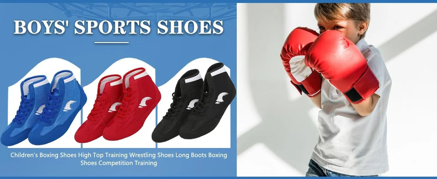 Kids School Wrestling Shoes Boys Girls Boxing Shoes Fitness Sneakers High Top Wrestling Training Shoes Boots Anti Slip
