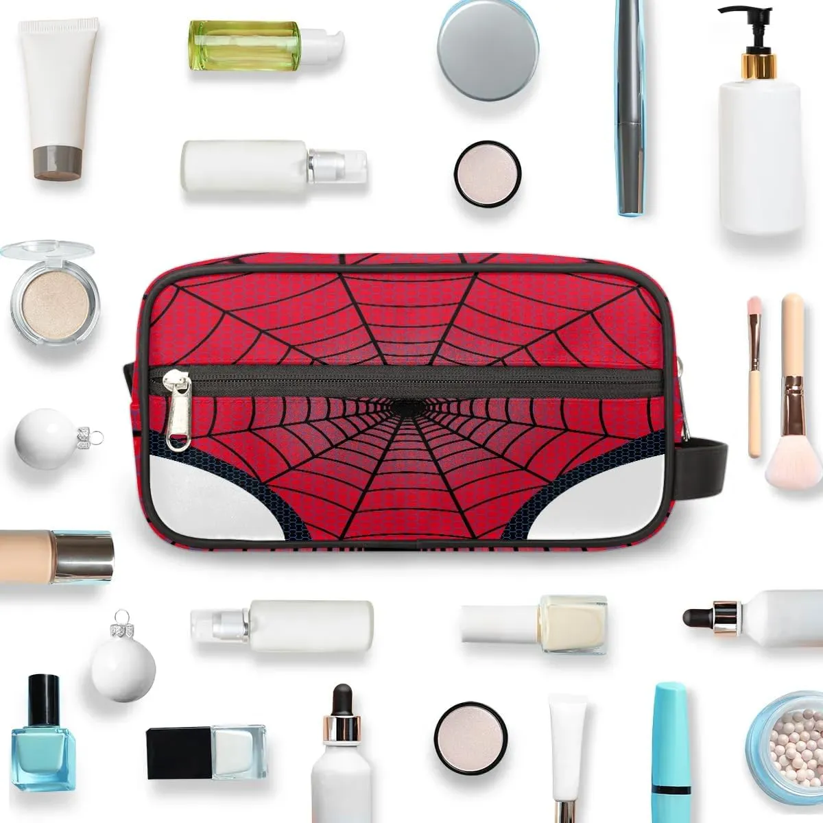 Kids Travel Toiletry Bag, Red Spider Web Waterproof Hanging Dopp Kit for Teens Boys, Cool Switch Carrying Case Compatible with Nintendo Switch and New Switch OLED Console