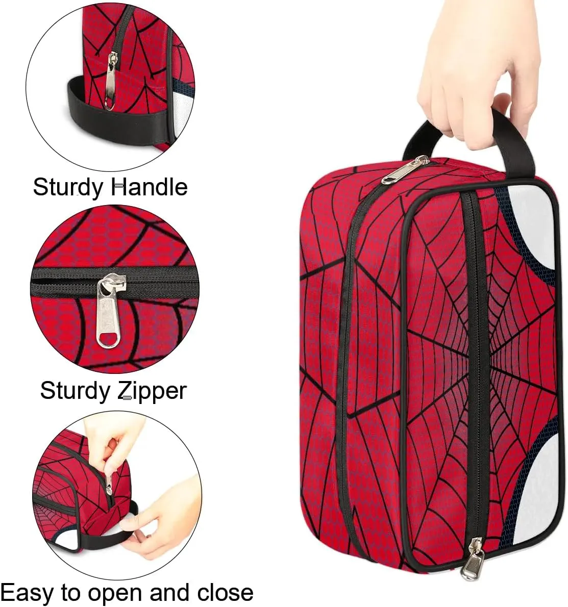 Kids Travel Toiletry Bag, Red Spider Web Waterproof Hanging Dopp Kit for Teens Boys, Cool Switch Carrying Case Compatible with Nintendo Switch and New Switch OLED Console