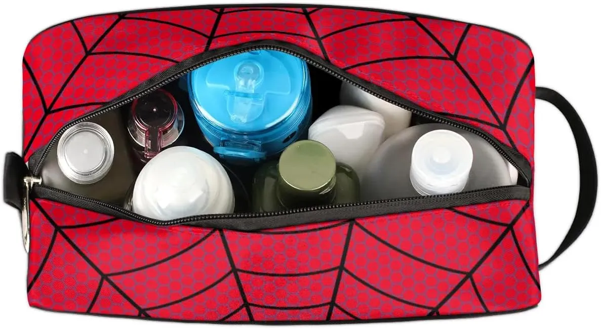 Kids Travel Toiletry Bag, Red Spider Web Waterproof Hanging Dopp Kit for Teens Boys, Cool Switch Carrying Case Compatible with Nintendo Switch and New Switch OLED Console